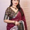 Proficient Wine Digital Printed Dola Silk Saree With Whimsical Blouse Piece
