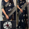 Dazzling Black Digital Printed Dola Silk Saree With Sensational Blouse Piece