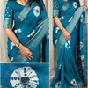 Blooming Firozi Digital Printed Dola Silk Saree With Radiant Blouse Piece