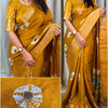 Elision Mustard Digital Printed Dola Silk Saree With Moiety Blouse Piece
