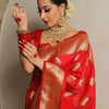 Fairytale Red Soft Silk Saree With Ailurophile Blouse Piece