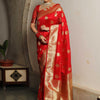 Fairytale Red Soft Silk Saree With Ailurophile Blouse Piece