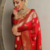 Fairytale Red Soft Silk Saree With Ailurophile Blouse Piece