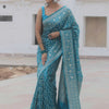 Extraordinary Firozi Soft Silk Saree With Lovely Blouse Piece