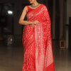Mesmeric Red Soft Silk Saree With Blooming Blouse Piece
