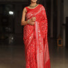 Mesmeric Red Soft Silk Saree With Blooming Blouse Piece