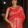 Mesmeric Red Soft Silk Saree With Blooming Blouse Piece