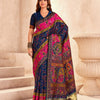 Radiant Navy Blue Nylon Dola Pashmina Saree With Luminous Blouse Piece