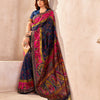 Radiant Navy Blue Nylon Dola Pashmina Saree With Luminous Blouse Piece