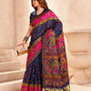 Radiant Navy Blue Nylon Dola Pashmina Saree With Luminous Blouse Piece