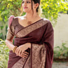 Adorning Brown Soft Silk Saree With Fancifull Blouse Piece