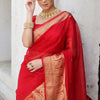 Surreptitious Red Organza Silk Saree With Vestigial Blouse Piece