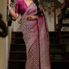 Smart Wine Soft Silk Saree With Flameboyant Blouse Piece
