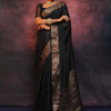 Gleaming Black Soft Silk Saree With Designer Blouse Piece