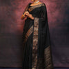 Gleaming Black Soft Silk Saree With Designer Blouse Piece