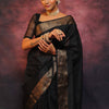 Gleaming Black Soft Silk Saree With Designer Blouse Piece
