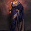 Gossamer Navy Blue Soft Silk Saree With Nemesis Blouse Piece
