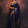 Gossamer Navy Blue Soft Silk Saree With Nemesis Blouse Piece