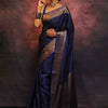 Gossamer Navy Blue Soft Silk Saree With Nemesis Blouse Piece