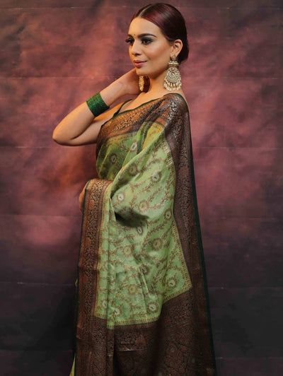 Precious Pista Soft Silk Saree With Smart Blouse Piece