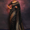 Sophisticated Black Soft Silk Saree With Twirling Blouse Piece