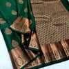 Elegant Dark Green Soft Silk Saree With Fancifull Blouse Piece