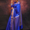 Eloquence Royal Blue Soft Silk Saree With Seraglio Blouse Piece