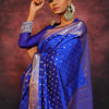 Eloquence Royal Blue Soft Silk Saree With Seraglio Blouse Piece