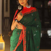 Proficient Green Cotton Silk Saree With Gratifying Blouse Piece