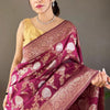 Gratifying Wine Cotton Silk Saree With Denouement Blouse Piece