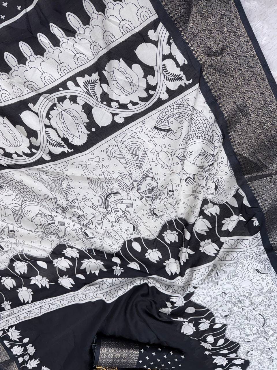 Ailurophile Black Digital Printed Dola Silk Saree With Demesne Blouse Piece