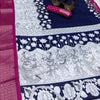 Resonant Navy Blue Digital Printed Dola Silk Saree With Winsome Blouse Piece