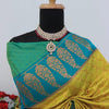 Exceptional Mustard Soft Banarasi Silk Saree With Twirling Blouse Piece