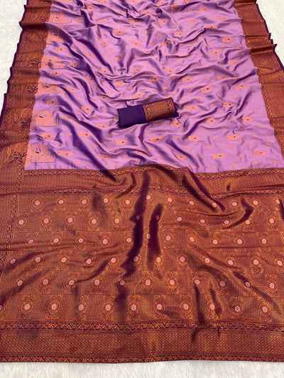Susurrous Lavender Soft Banarasi Silk Saree With Smashing Blouse Piece