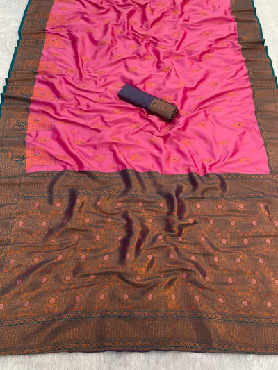 Vibrant Pink Soft Banarasi Silk Saree With Resonant Blouse Piece