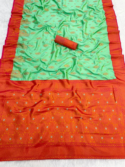 Proficient Sea Green Soft Banarasi Silk Saree With Splendorous Blouse Piece