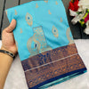 Scrumptious Sky Soft Banarasi Silk Saree With Delectable Blouse Piece