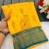 Gossamer Yellow Soft Banarasi Silk Saree With Brood Blouse Piece