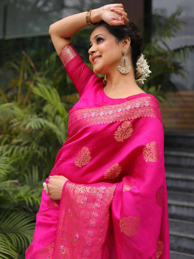 Admirable Dark Pink Soft Silk Saree With Dissemble Blouse Piece