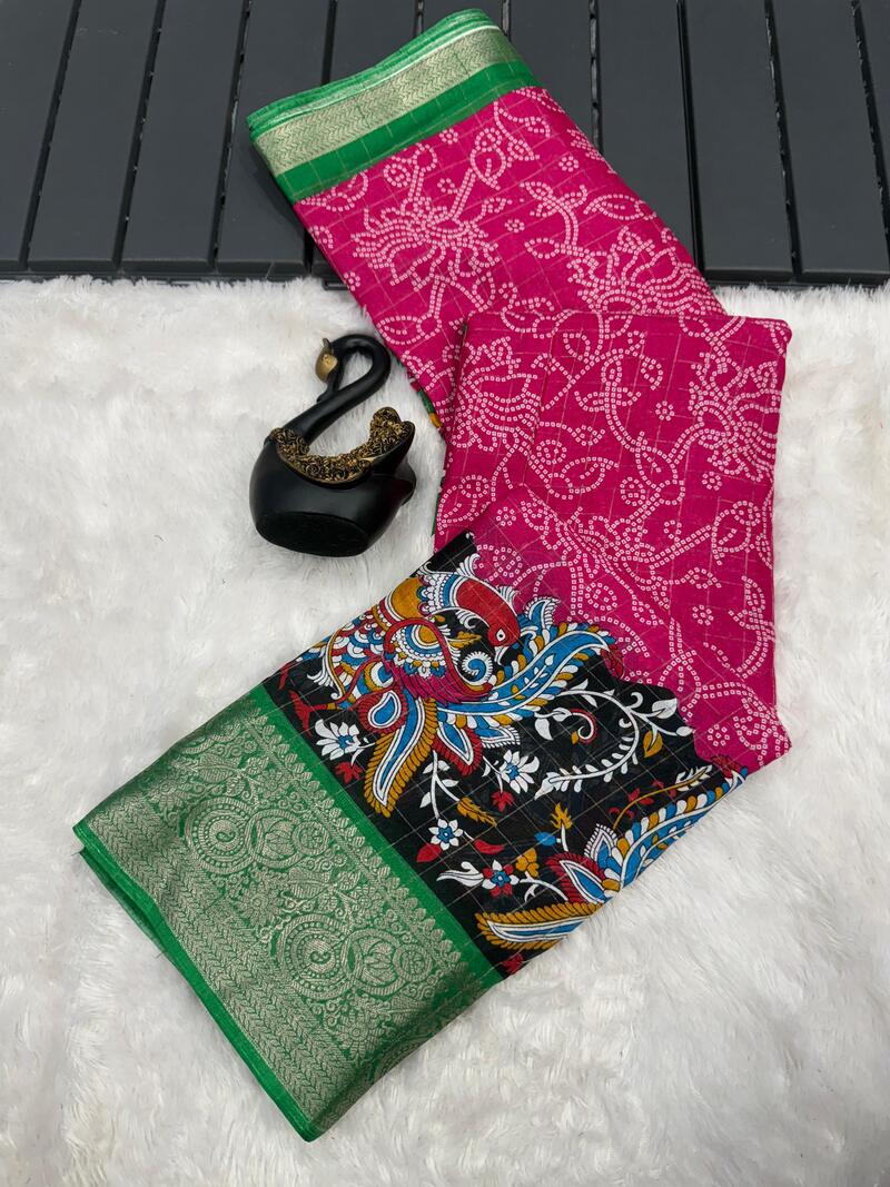 Inspiring Dark Pink Digital Printed Dola Silk Saree With Comely Blouse Piece