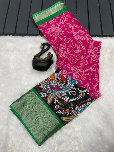 Inspiring Dark Pink Digital Printed Dola Silk Saree With Comely Blouse Piece