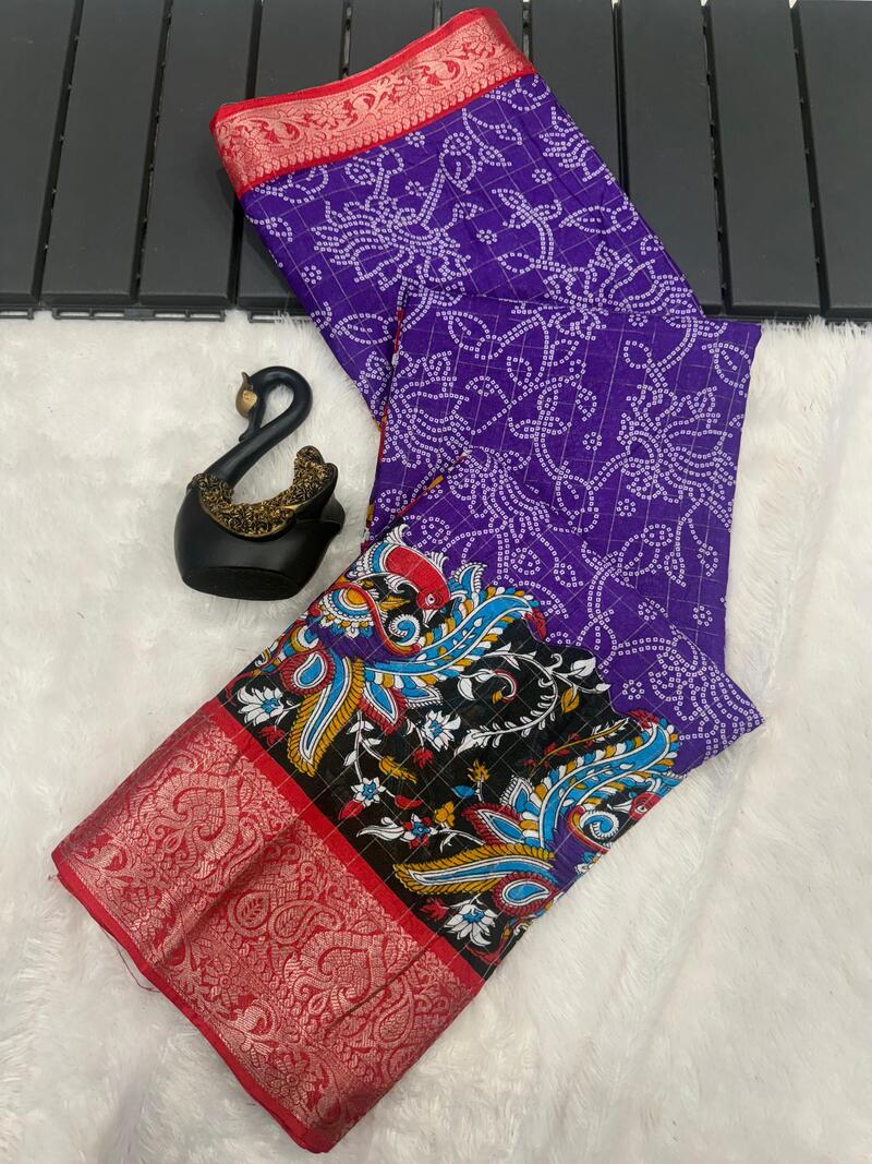 Felicitous Purple Digital Printed Dola Silk Saree With Tempting Blouse Piece