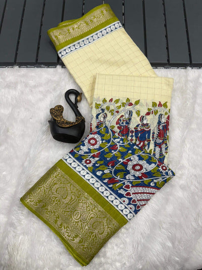 Designer Beige Digital Printed Dola Silk Saree With Appealing Blouse Piece