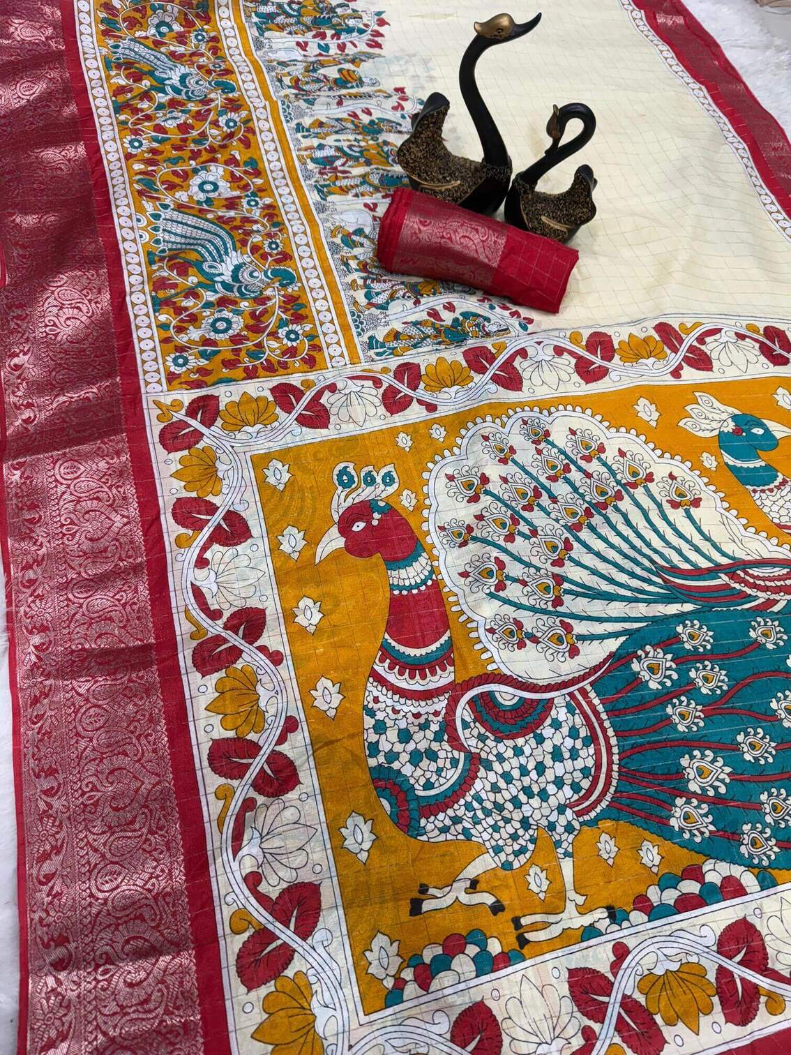 Inspiring Beige Digital Printed Dola Silk Saree With Traditional Blouse Piece