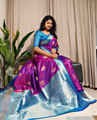 Engaging Purple Soft Banarasi Silk Saree With Transcendent Blouse Piece