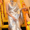 Bollywood Style Silver Soft Tissue Silk Saree With Winsome Blouse Piece