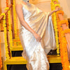 Bollywood Style Silver Soft Tissue Silk Saree With Winsome Blouse Piece