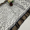 Chatoyant Off White Digital Printed Dola Silk Saree With Snazzy Blouse Piece