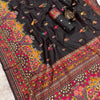 Adorning Black Pashmina Saree With Brood Blouse Piece