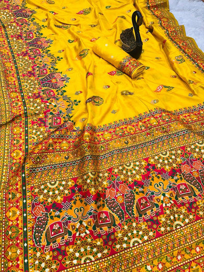 Ethereal Yellow Pashmina Saree With Innovative Blouse Piece